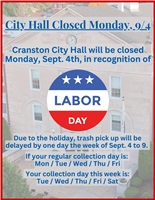 City Hall Closed for Sept. 9, 2023, for Labor Day